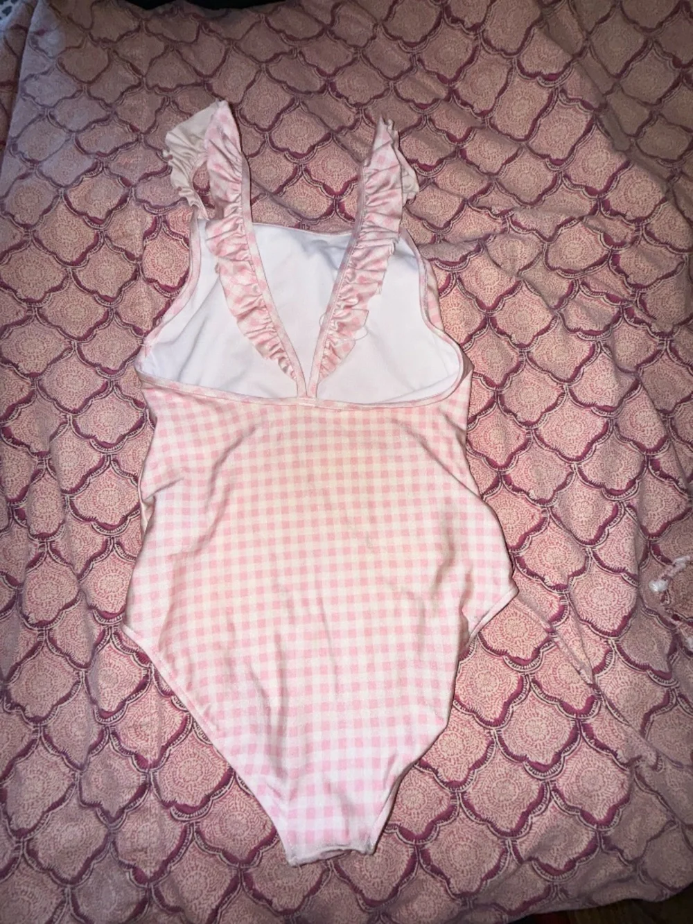 Polo Ralph lauren girls one piece swimsuit size 12 pink white gingham